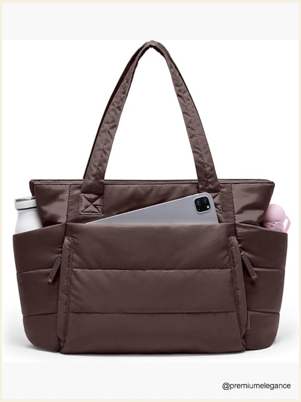 Quilted Puffer Tote with Laptop Compartment, 20L, Water Resistant, Lightweight